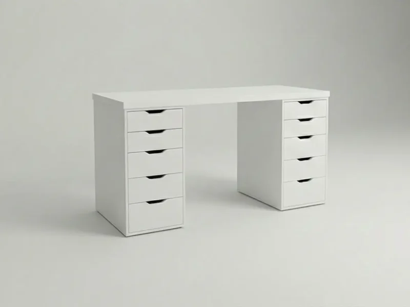 Furnotix gaming desk with 10 drawers storage capacity in white finish.