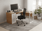 Corner Workstation Desk with 5 Drawers