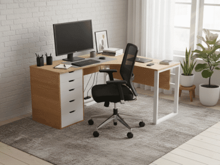 Corner Workstation Desk with 5 Drawers