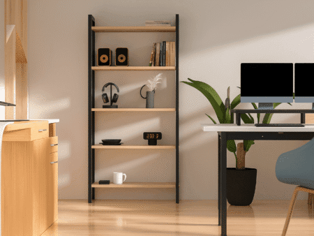 Five Tiered Shelf Unit – Modern Black Metal & Wood