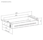 Diagram showing compact 10 inch depth and 40 cm width of the small drawer.
