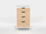 Furnotix white 4 drawer storage trolley with light wood face on casters.