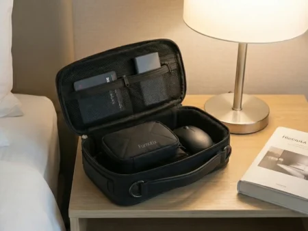 Furnotix Tech Poch on a Drawer Cabinet inside view under tabe lamp