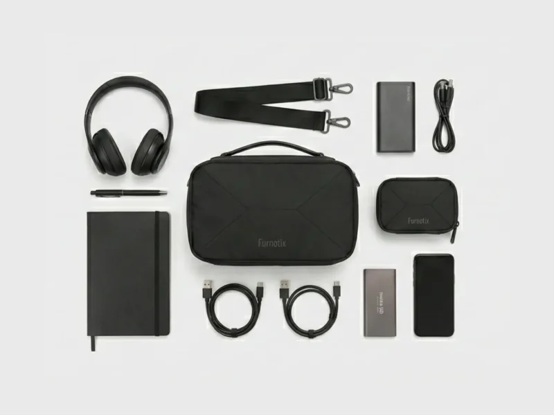 Furnotix black tech pouch with shoulder strap and mini pouch accessory.