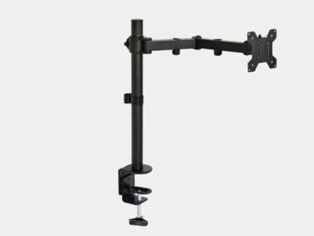 Matte black heavy duty steel monitor mount with full motion articulating arm.