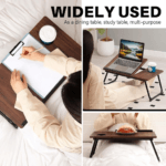 Diagram showing size of foldable lap desk 21.8 inches wide by 12.7 inches deep.