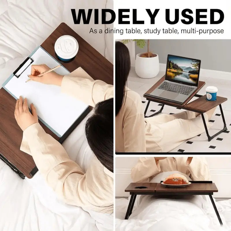 Diagram showing size of foldable lap desk 21.8 inches wide by 12.7 inches deep.