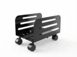 Furnotix matte black adjustable CPU holder with wheels and vented bottom design.