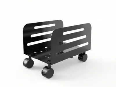 Furnotix matte black adjustable CPU holder with wheels and vented bottom design.