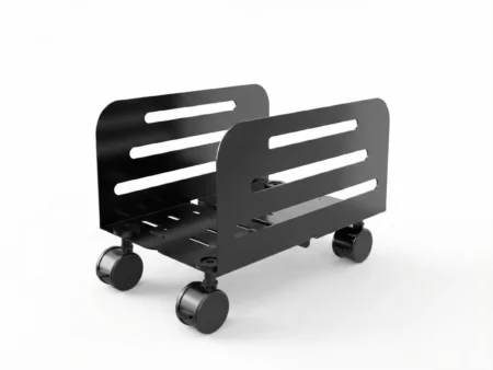 Furnotix matte black adjustable CPU holder with wheels and vented bottom design.