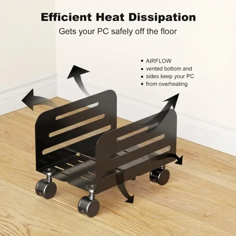Illustration of heat dissipation and airflow through the vented bottom of the computer cart