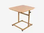 Premium gold frame height adjustable laptop table with a warm woodgrain tabletop.